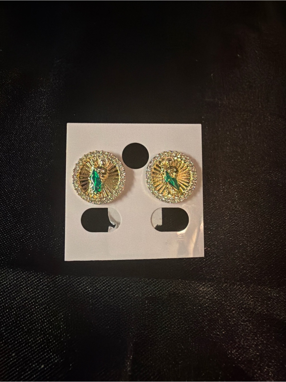 Green Crystal Medallion Stud Earrings - Women Jewelry Earrings
